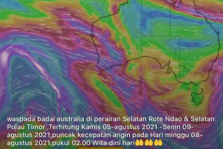 Tangkapan layar unggahan bernarasi badai Australia akan menerjang NTT.
