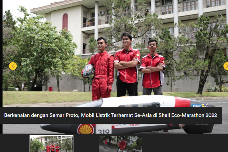 Mobil Semar Proto UGM memecahkan rekor sebagai kendaraan listrik dengan konsumsi energi paling irit dalam kompetisi Shell Eco-Marathon 2022. 