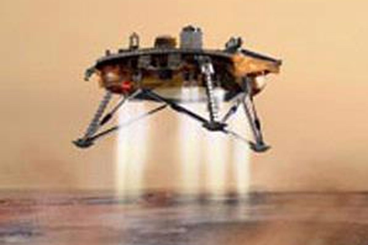Ilustrasi saat Phoenix Mars Lander mendarat di permukaan Mars.
