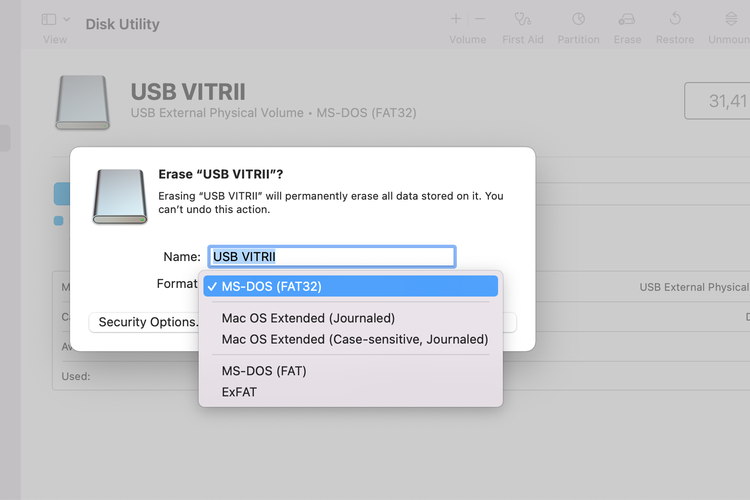 Ilustrasi cara format Flashdisk di Mac.