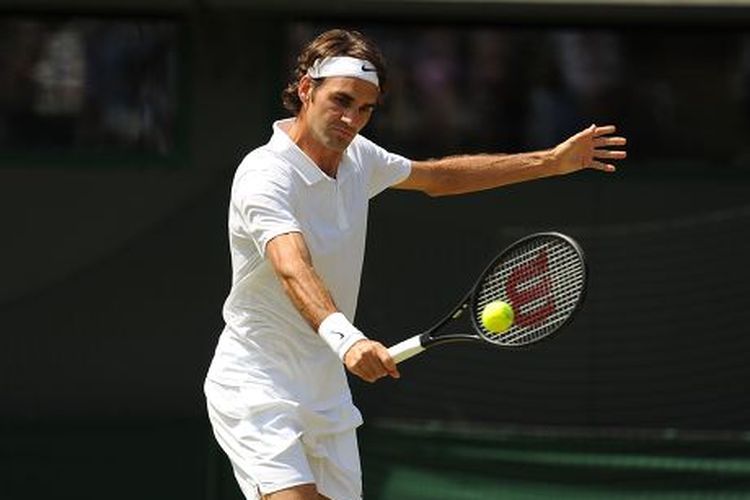 Ilustrasi Roger Federer di turnamen tenis Wimbledon.
