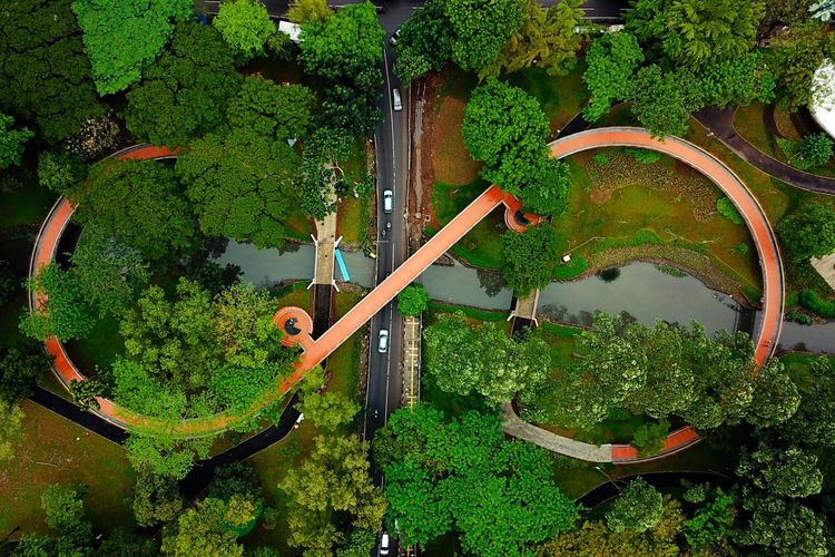 Foto udara Tebet Eco Park di Tebet, Jakarta Selatan.
