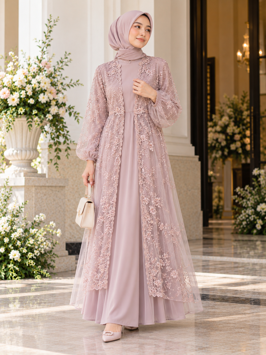 Outer Brokat Kombinasi Tile, Ringan dan Feminin.