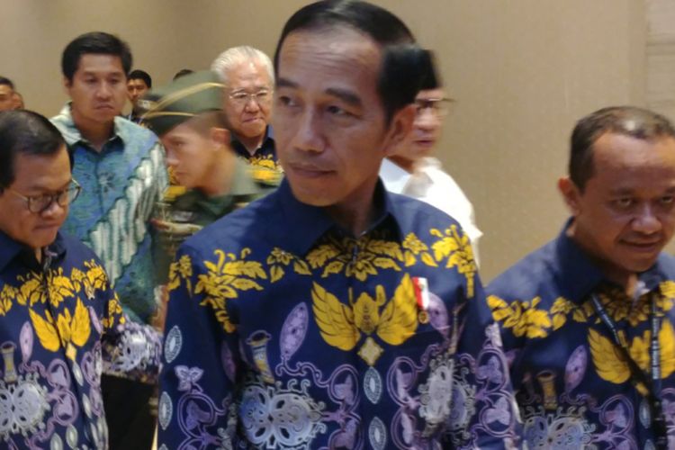 Presiden Joko Widodo usai menghadiri Rapimnas Hipmi di Tangerang, Rabu (7/3/2018).