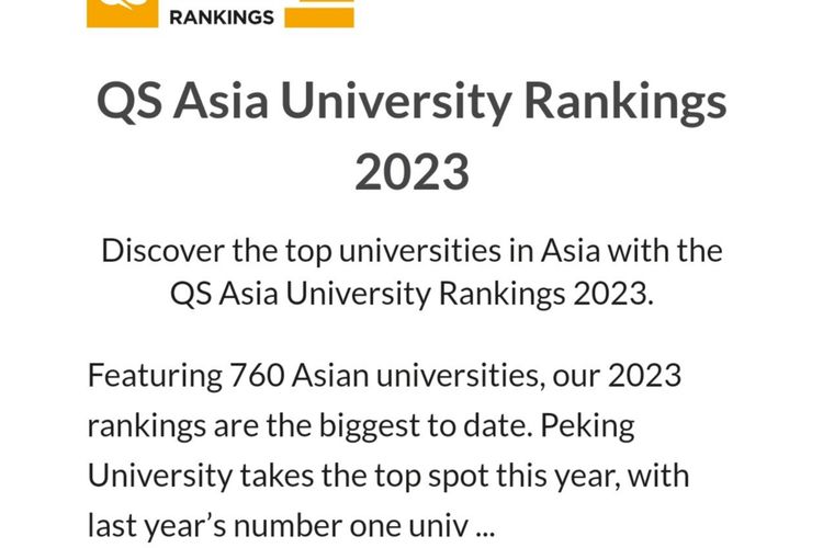 18 kampus swasta  terbaik Indonesia versi QS Asia University Rangkings 2023.