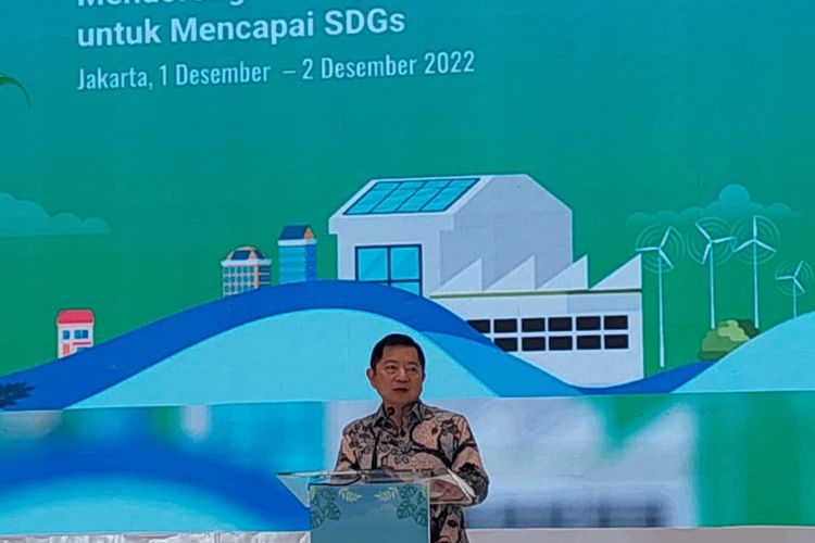 Menteri PPN/Kepala Bappenas, Suharso Monoarfa memberikan sambutan dalam agenda peluncuran Indeks Daya Saing Daerah di Jakarta, Kamis (1/1/2/2022).