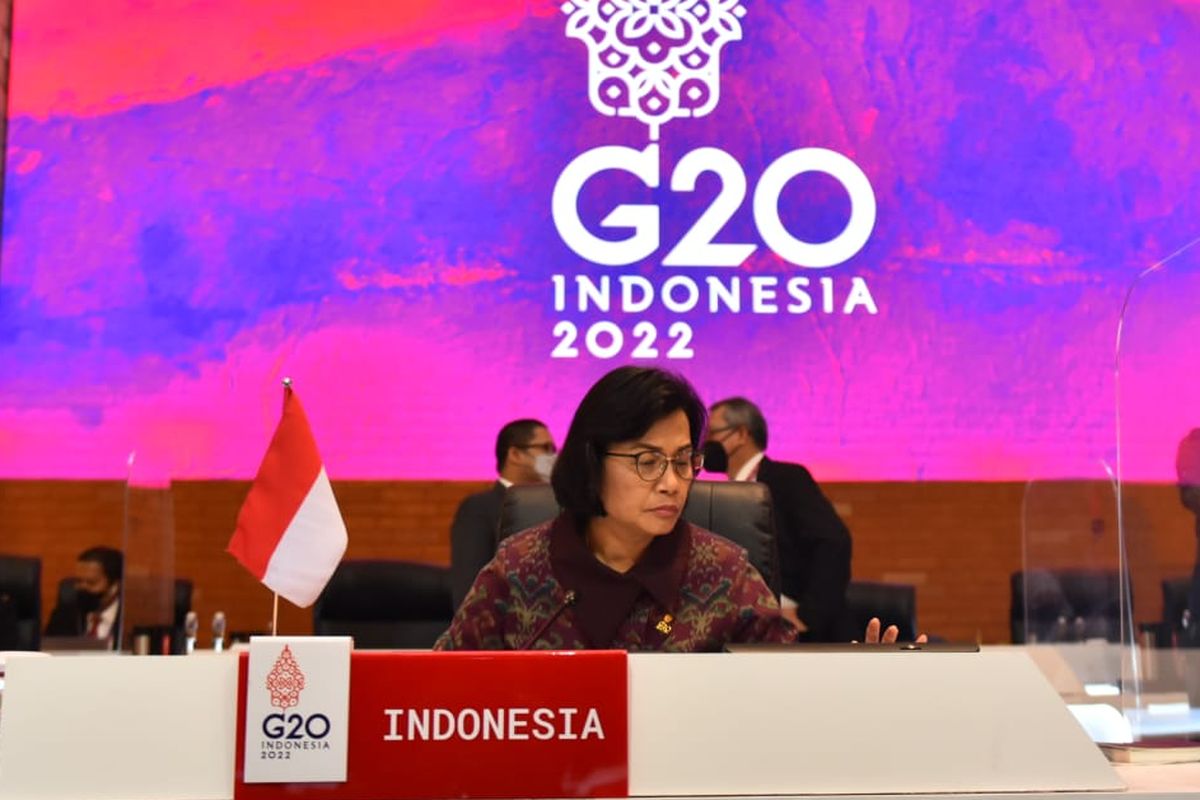 Menteri Keuangan Sri Mulyani Indrawati dalam acara pembukaan 3rd Finance Ministers and Central Bank Governor Meeting (FMCBG) G20 Indonesia di Bali, Jumat (15/7/2022). 