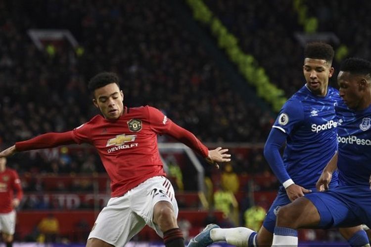 Mason Greenwood dalam laga Manchester United vs Everton, Minggu (15/12/2019) di Old Trafford.