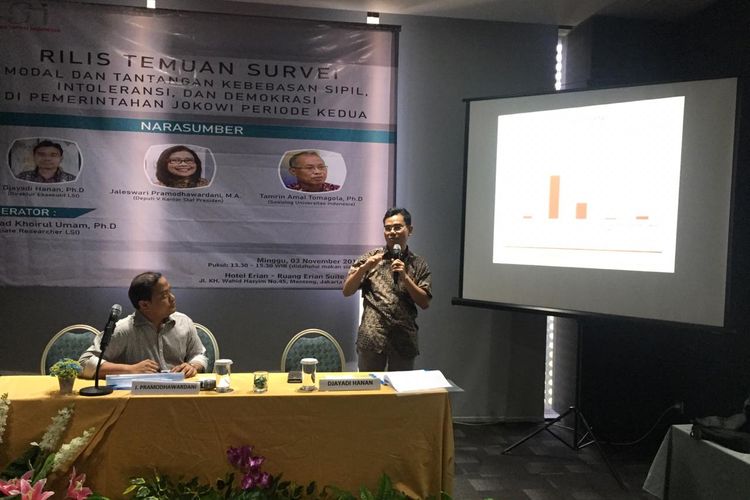 Rilis Lembaga Survei Indonesia (LSI) di kawasan Jakarta Pusat, Minggu (3/11/2019).