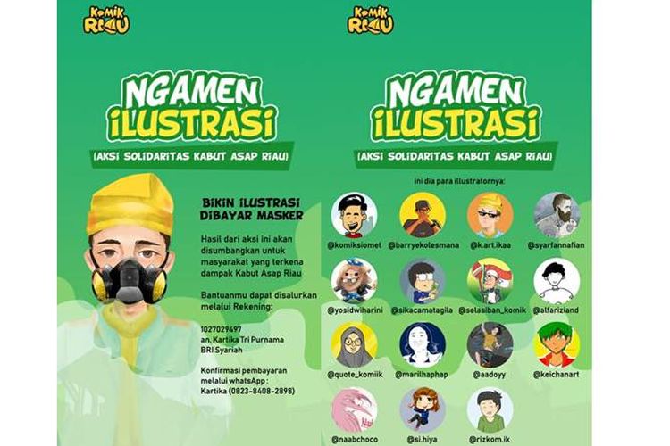 Komunitas Komik Riau mengadakan aksi solidaritas Ngamen Ilustrasi guna membantu warga Riau yang terdampak kabut asap.