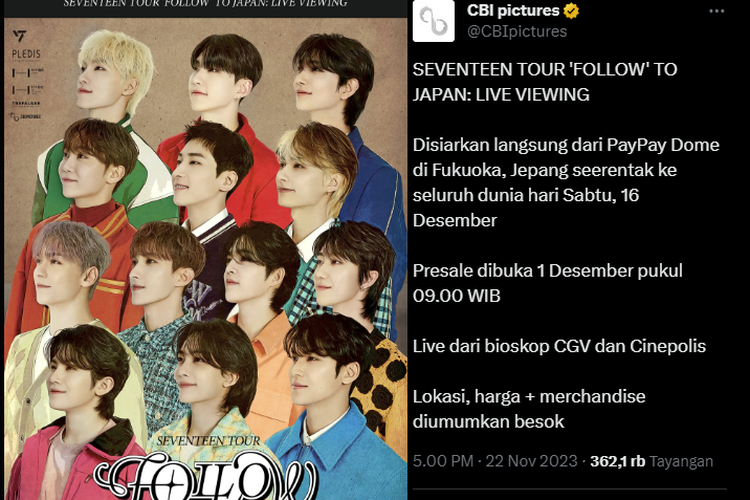 Tangkap layar poster film SEVENTEEN Tour 'FOLLOW' To Japan: Live Viewing.