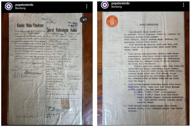 Tangkapan layar kolase postingan surat nikah dan surat cerai Ir Soekarno