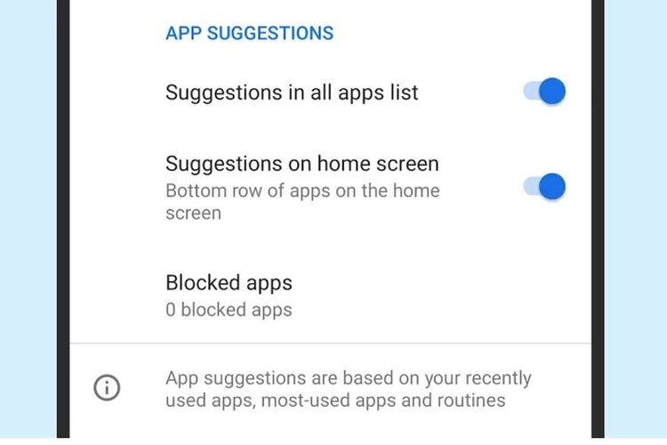 Turn on suggested apps Android 11