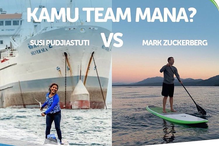 Ilustrasi Paddle Susi Pudjiastuti vs Mark Zuckerberg dari @supandkayakevent