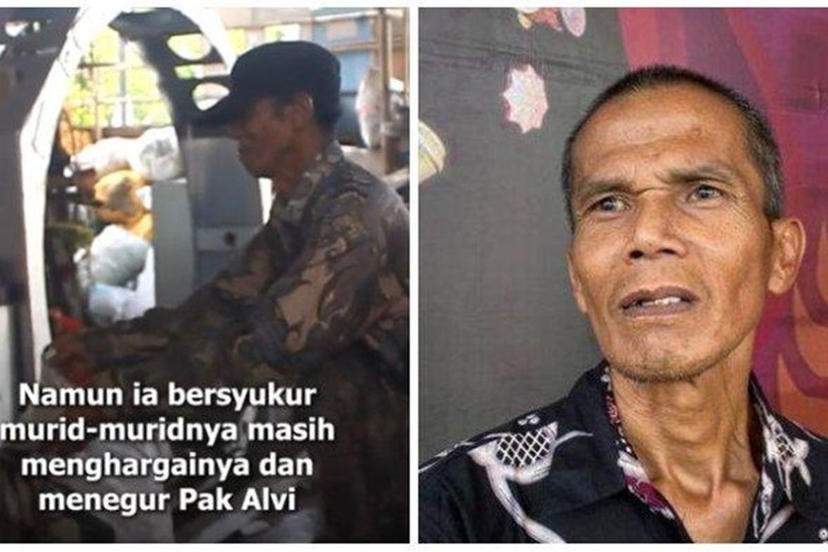 Alvi Noviardi, seorang guru honorer di Kabupaten Sukabumi, Jawa Barat, yang sudah mengabdi selama 30 tahun rela menjadi pemulung karena honor yang diterima dari mengajar tidak cukup untuk menutupi kebutuhan.