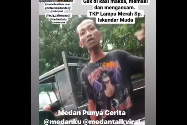 Tangkapan layar video unggahan di akun Instagram @medantalk memperlihatkan seorang pria marah-marah terhadap pengendara mobil. Aksinya yang meresahkan warga berujung pada penangkapan. Setelah dites urin, hasilnya positif menggunakan narkoba.