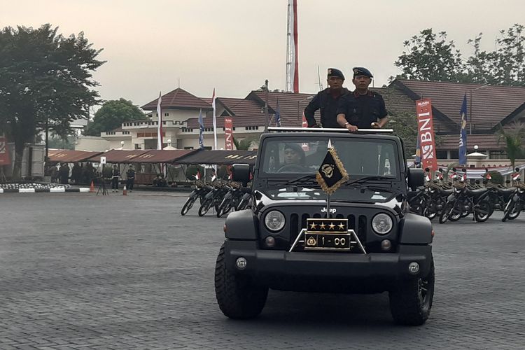 Kapolri Komisaris Jenderal Idham Azis memimpin upacara peringatan HUT Korps Brimob ke-74 di Mako Brimob, Depok, Jawa Barat, Kamis (14/11/2019).