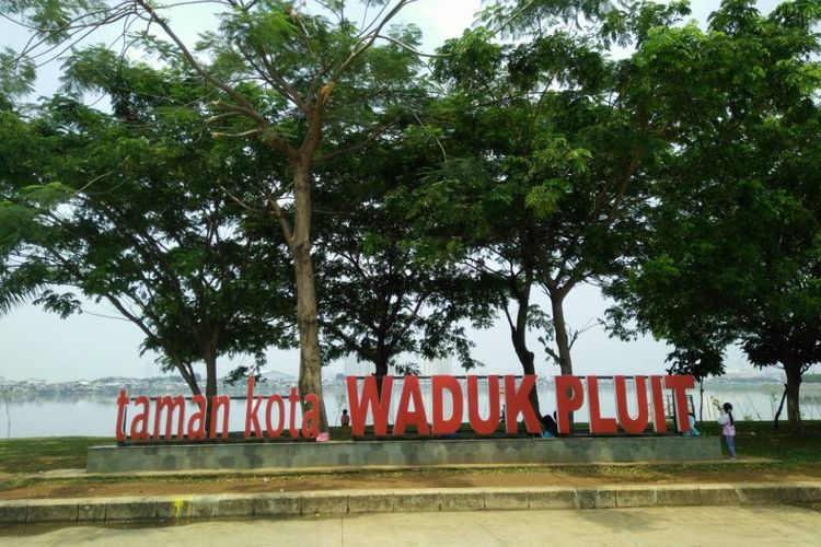 Taman Waduk Pluit ramai dikunjungi pengunjung untuk bersantai di bawah rindangnya pepohonan sambil memandangi pemandangan waduk yang tenang.