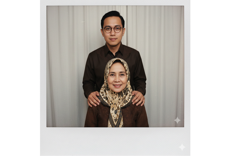 Ilustrasi foto polaroid Gemini AI bareng ibu.