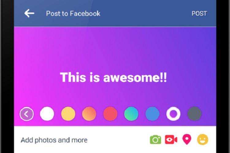 Status teks Facebook bisa dikasih background berwarna.