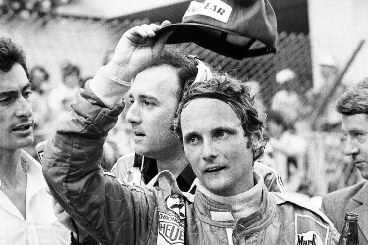 Niki Lauda saat masih aktif menjadi pebalap F1 bersama Ferrari, 27 Mei 1976. Mantan juara dunia Formula 1 itu meninggal dunia dalam usia 70 tahun, 20 Mei 2019. 