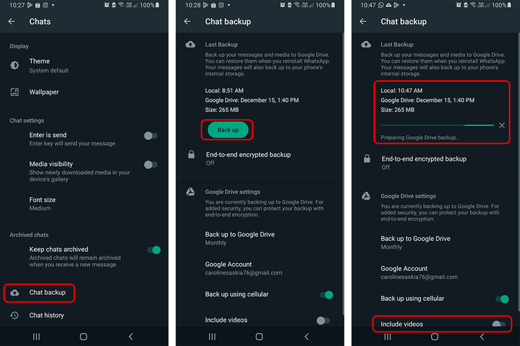 Cara backup chat, foto, video di WhatsApp (KOMPAS.com/Caroline Saskia Tanoto)