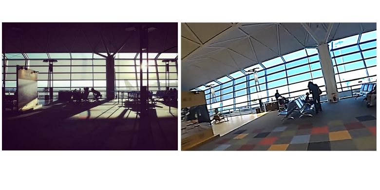 Potongan video YouTube di kanan memperlihatkan bahwa foto terakhir @shineatie memperlihatkan suasana Gate 19 di Terminal 1 Chubu Centrair International Airport di Nagoya, Jepang.