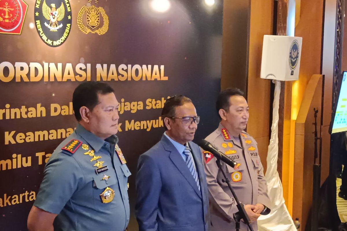 Mahfud Md saat acara Rapat Koordinasi Nasional 'Sinergisitas Pemerintah Dalam Menjaga Stabilitas Politik Dan Keamanan untuk menyukseskan Pemilu Tahun 2024' di Jakarta Selatan, Senin (29/5/2023).