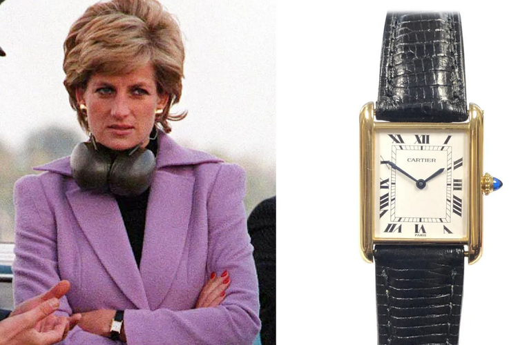 Putri Diana mengenakan salah satu jam tangan favoritnya, Cartier's Tank