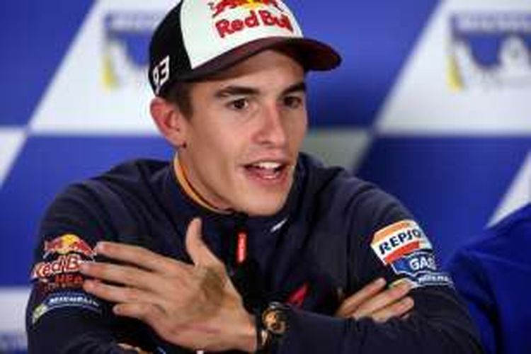 Pebalap Repsol Honda Team asal Spanyol, Marc Marquez, berbicara kepada media pada konferensi pers jelang GP Australia di Sirkuit Phillip Island, Kamis (19/10/2016).