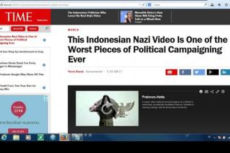 Halaman pada Time yang menulis soal video Ahmad Dhani yang mengenakan seragam mirip komandan Nazi.