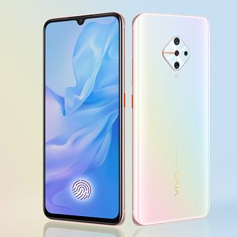 Tampilan depan dan belakang dari smartphone Vivo S1 Pro varian RAM 8 GB dan storage 256 GB dengan warna baru Fancy Sky.