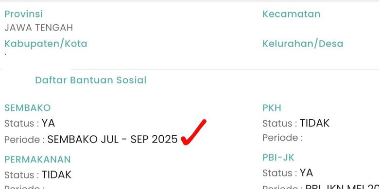 Tangkapan layar cek bansos BPNT 2025 di aplikasi Cek Bansos Kemensos. Cara cek BPNT 2025. Cara cek BPNT Oktober 2025. BPNT 2025 tahap 4. BPNT tahap 4 2025 kapan cair?