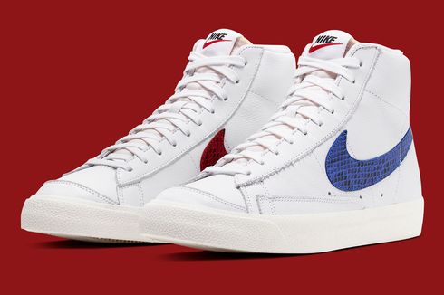 Sneaker Nike Blazer Mid ‘77 Pakai Swoosh Kulit Ular Merah-Biru