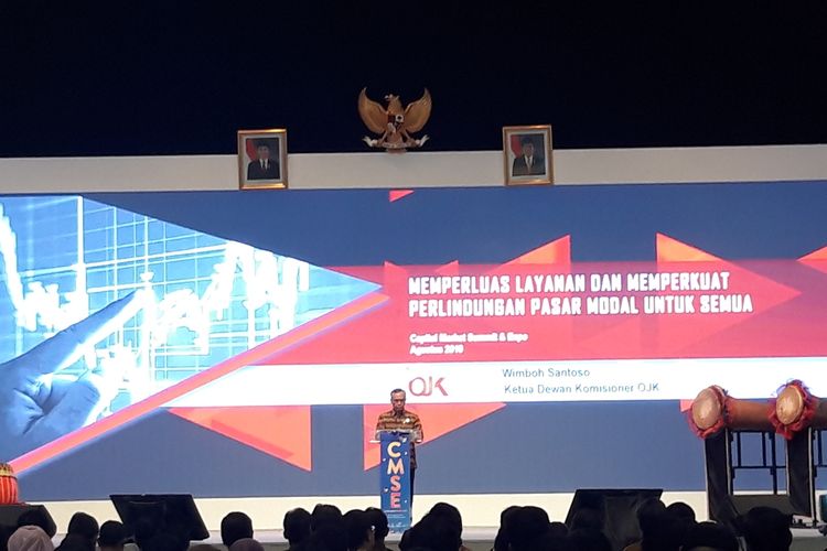 Ketua Dewan Komisioner Otoritas Jasa Keuangan (OJK) Wimboh Santoso dalam Opening Ceremony Capital Market Summit & Expo 2019 di Assembly Hall, Jakarta Convention Center, Jumat (23/8/2019).