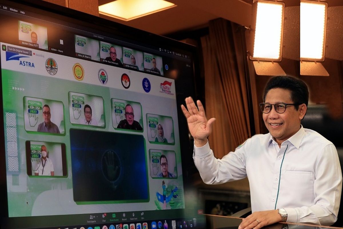 Abdul Halim Iskandar Menteri Desa, PDTT Sebagai Keynote Speaker di Acara Festival Kampung Berseri Astra & Desa Sejahtera Astra 2022, sekaligus Menyaksikan Kick Off Ekspor DSA, dan Awarding Kampung Berseri Astra & Desa Sejahtera Astra Innovation melalui Teleconference Zoom Webinar, Selasa (19/4/2022).