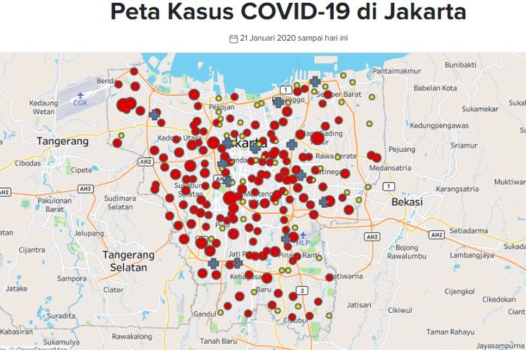 Tangkapan layar hari Peta Kasus Covid-19 di Jakarta (https://corona.jakarta.go.id/id/peta) per hari Minggu 29/3/2020 pukul 16.20 WIB.