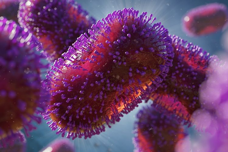 Ilustrasi virus penyebab cacar monyet atau monkeypox. Cacar monyet termasuk penyakit zoonosis yang ditularkan dari hewan ke manusia. 