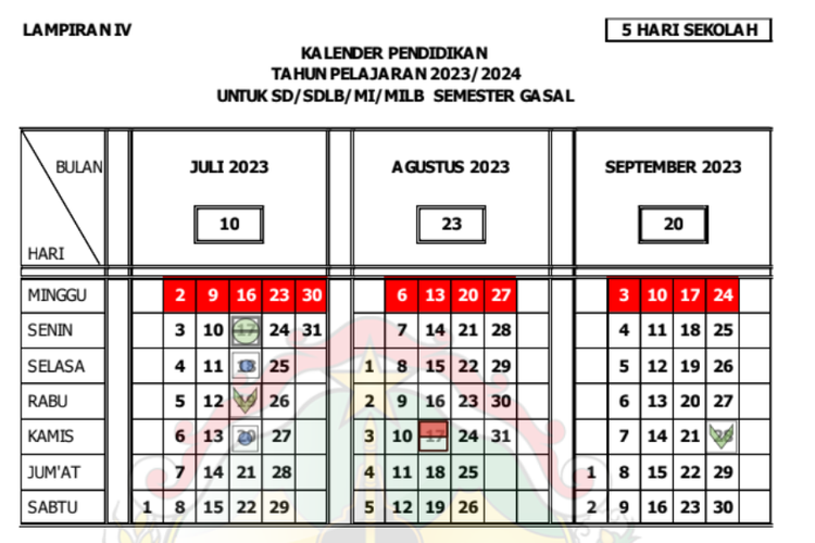 Kalender pendidikan tahun ajaran 2023/2024 di Provinsi Jawa Tengah.