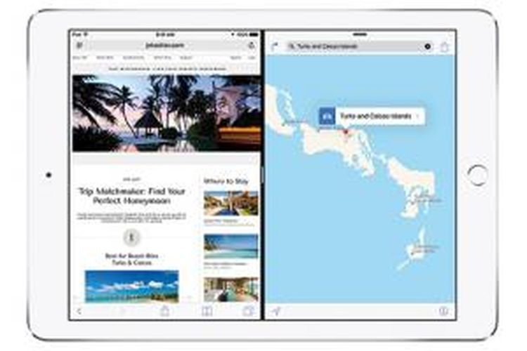 Ilustrasi multitasking Split View pada iPad Air 2