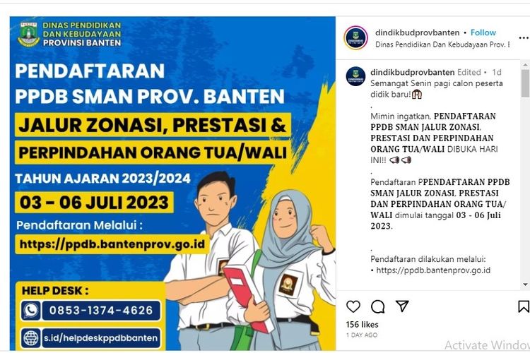 Pembukaan PPDB Banten 2023 jalur zonasi, perpindahan orang tua, dan prestasi.