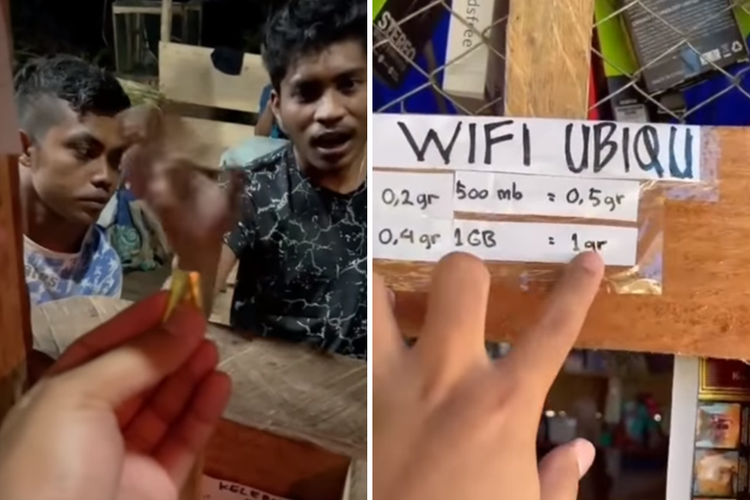 Tangkapan layar video yang memperlihatkan barter atau saling tukar menggunakan emas di pedalaman Papua,