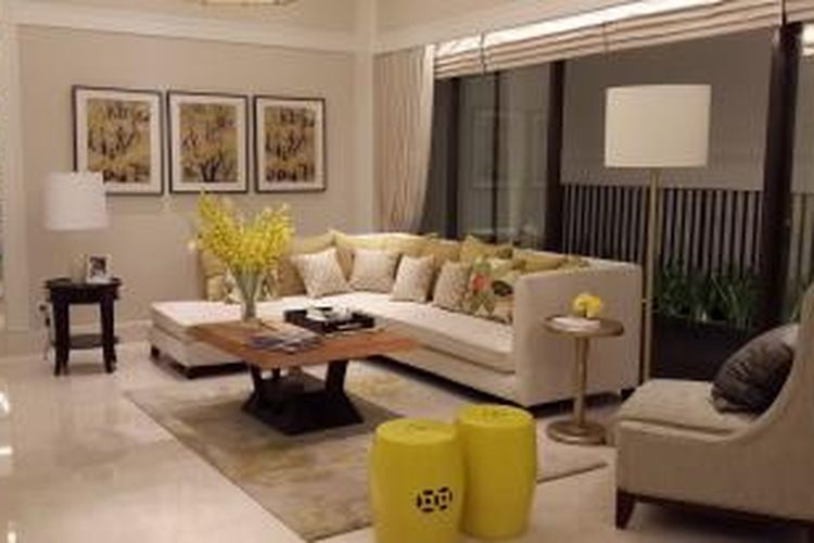 Tampak ruang keluarga tipikal apartemen 1 Park Avenue, Gandaria, Kebayoran Baru, Jakarta Selatan.
