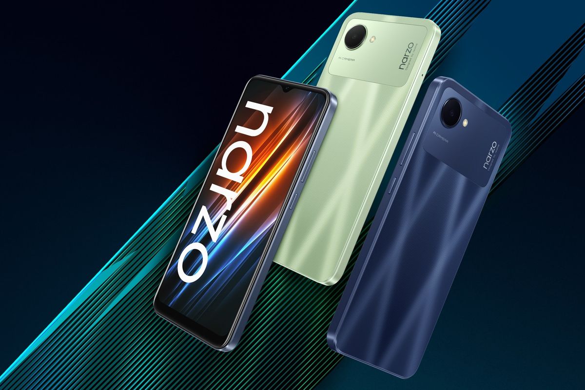 Realme Narzo 50i Prime hadir dengan pilihan warna Mint Green dan Dark Blue.