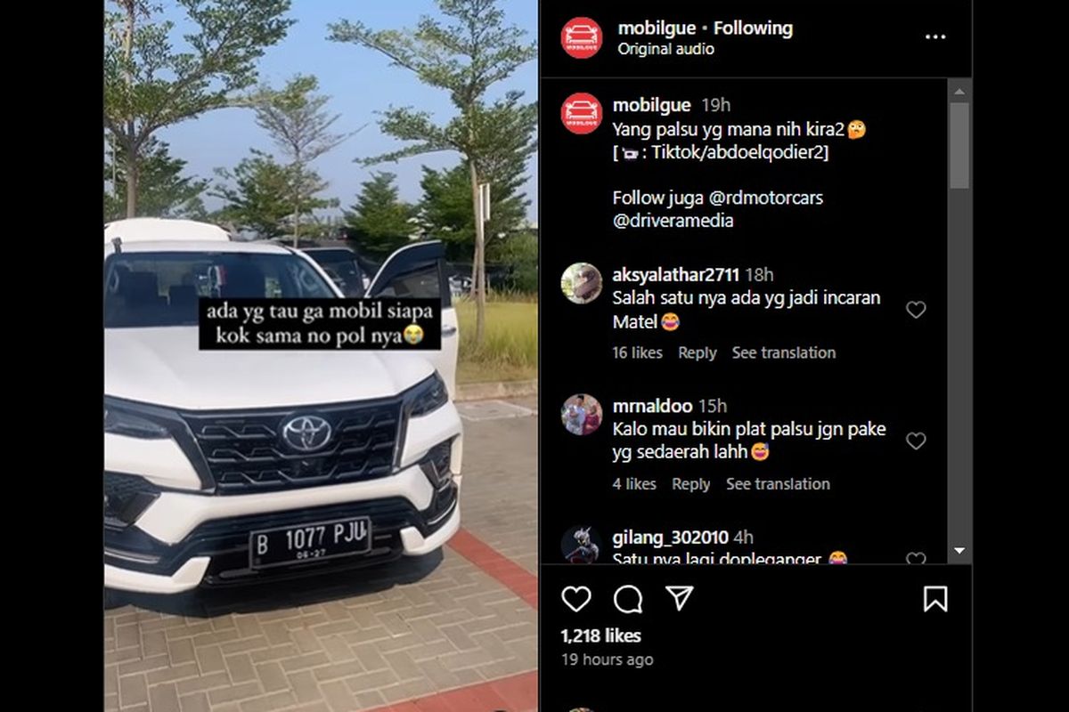 Video viral, dua mobil dengan model yang sama memiliki pelat nomor yang sama