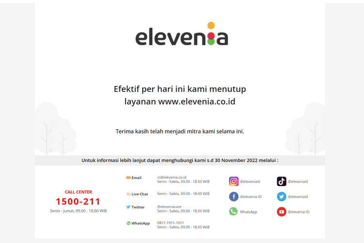  Elevenia resmi tutup di Indonesia.