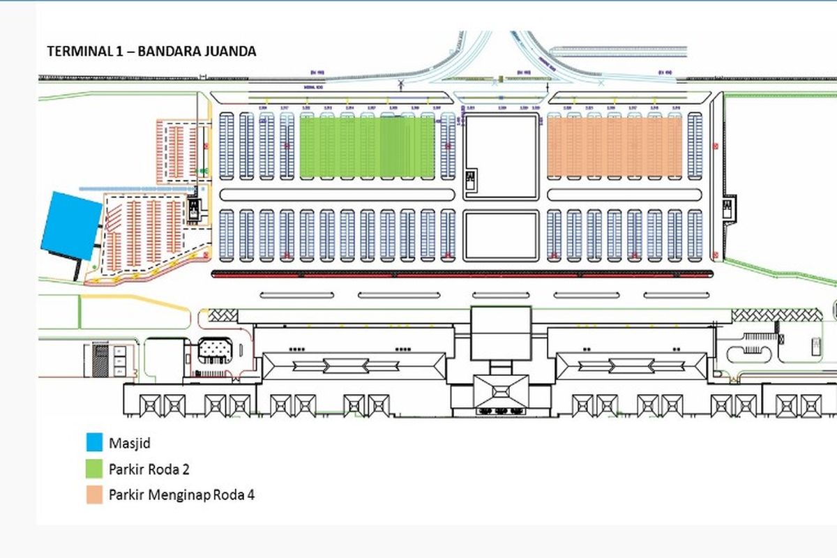 Peta area parkir Bandara Internasional Juanda. Pahami ketentuan biaya parkir Bandara Juanda 2022.
