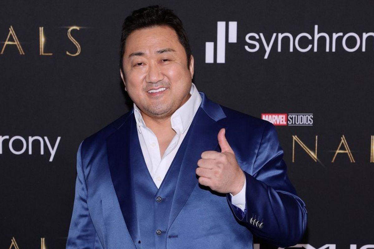 Aktor asal Korea Selatan Ma Dong Seok menghadiri pemutaran perdana film Eternals di Los Angeles, California, pada 18 Oktober 2021. 