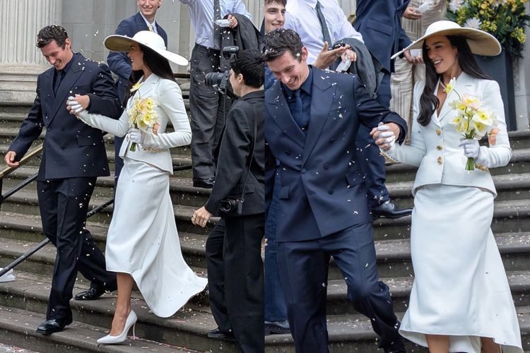 Penampilan Dua Lipa dan Callum Turner di hari pernikahannya yang digelar sederhana di London, Minggu (31/5/2026).