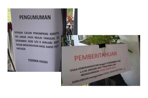 Beredar Foto Pengumuman Penumpang KA Wajib Swab Antigen, Benarkah Sudah Berlaku?